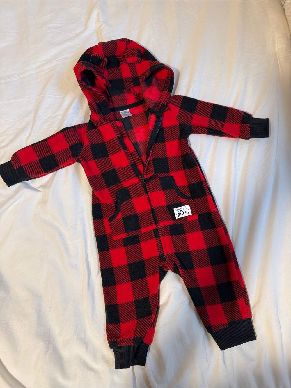 Kids Red and Black Plaid Hooded One-Piece
